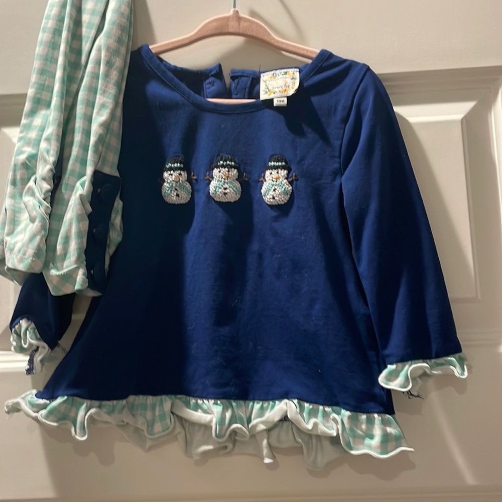 Snowman French dot long sleeve matching set